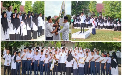 Kakankemenag Aceh Timur Jadi Pembina Upacara di MTsN 2 Aceh Timur, Sampaikan Pesan Pendidikan dan Kukuhkan Pengurus OSIM
