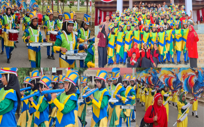 Drumband Gema Bahari MTsN 2 Aceh Timur Ikut Meriahkan Kirab Bendera Merah Putih di Lapangan Pusat Pemerintahan Aceh Timur