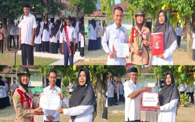 Upacara Senin di MTsN 2 Aceh Timur Diwarnai Perpisahan Purna Tugas A. Rahman dan Apresiasi Peserta Didik Jambore Pramuka